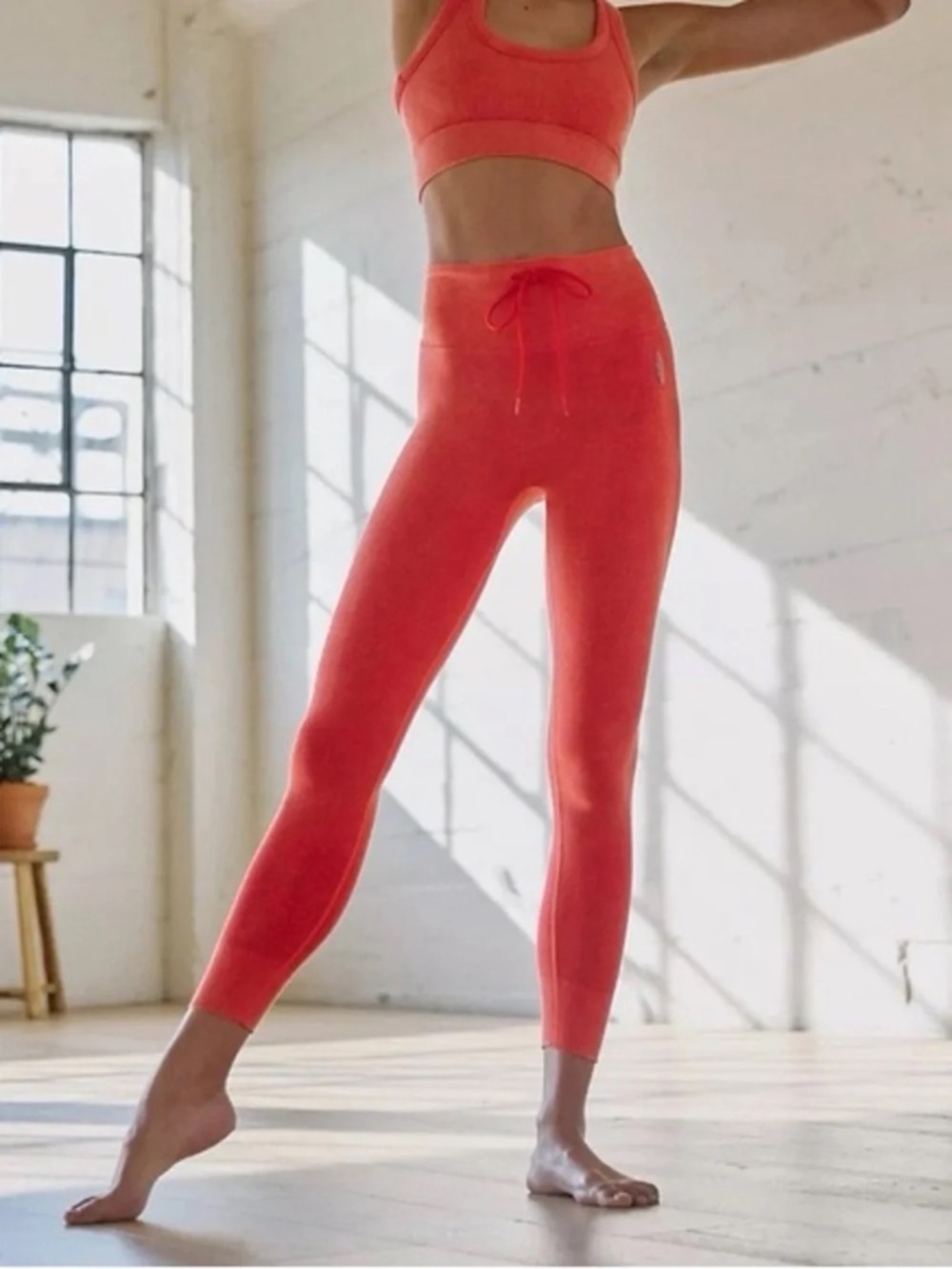 Free People Movement Go To Leggings Coral Orange Textured Drawstring Size XS/S